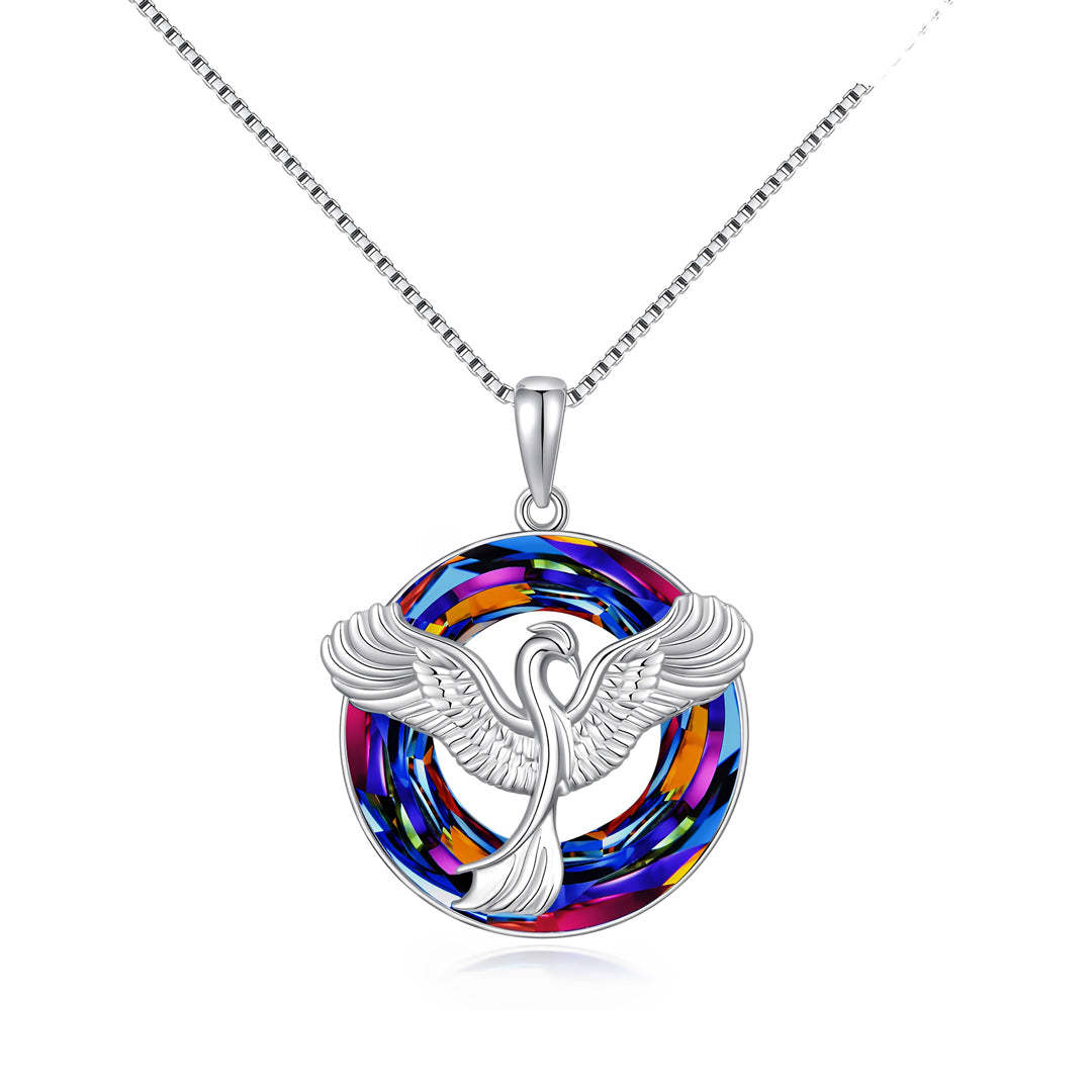 For Self - S925 The Fire Inside Me Burns Brighter Than The Fire Around Me Crystal Rising Phoenix Necklace