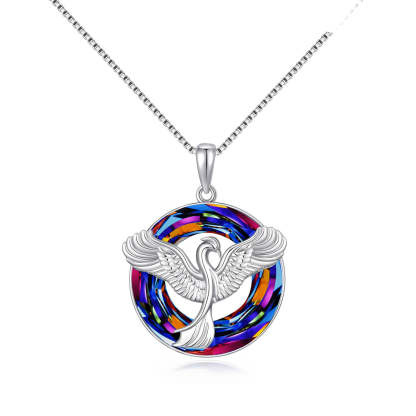 For Self - S925 The Fire Inside Me Burns Brighter Than The Fire Around Me Crystal Rising Phoenix Necklace