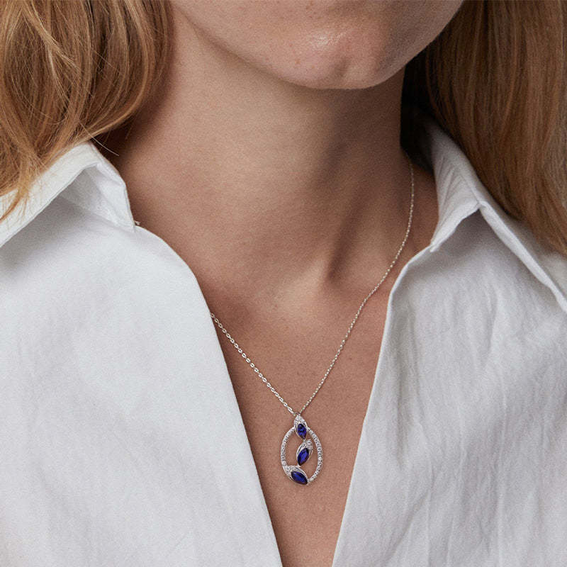 S925 The Love Between Grandmother Mother and Granddaughter is Precious Treasure Blue Crystal Oval Necklace