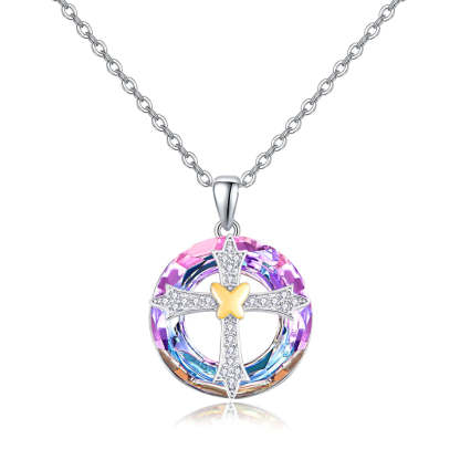 For Friend - S925 Sisters in Christ are Sisters for Life Crystal Love Cross Necklace