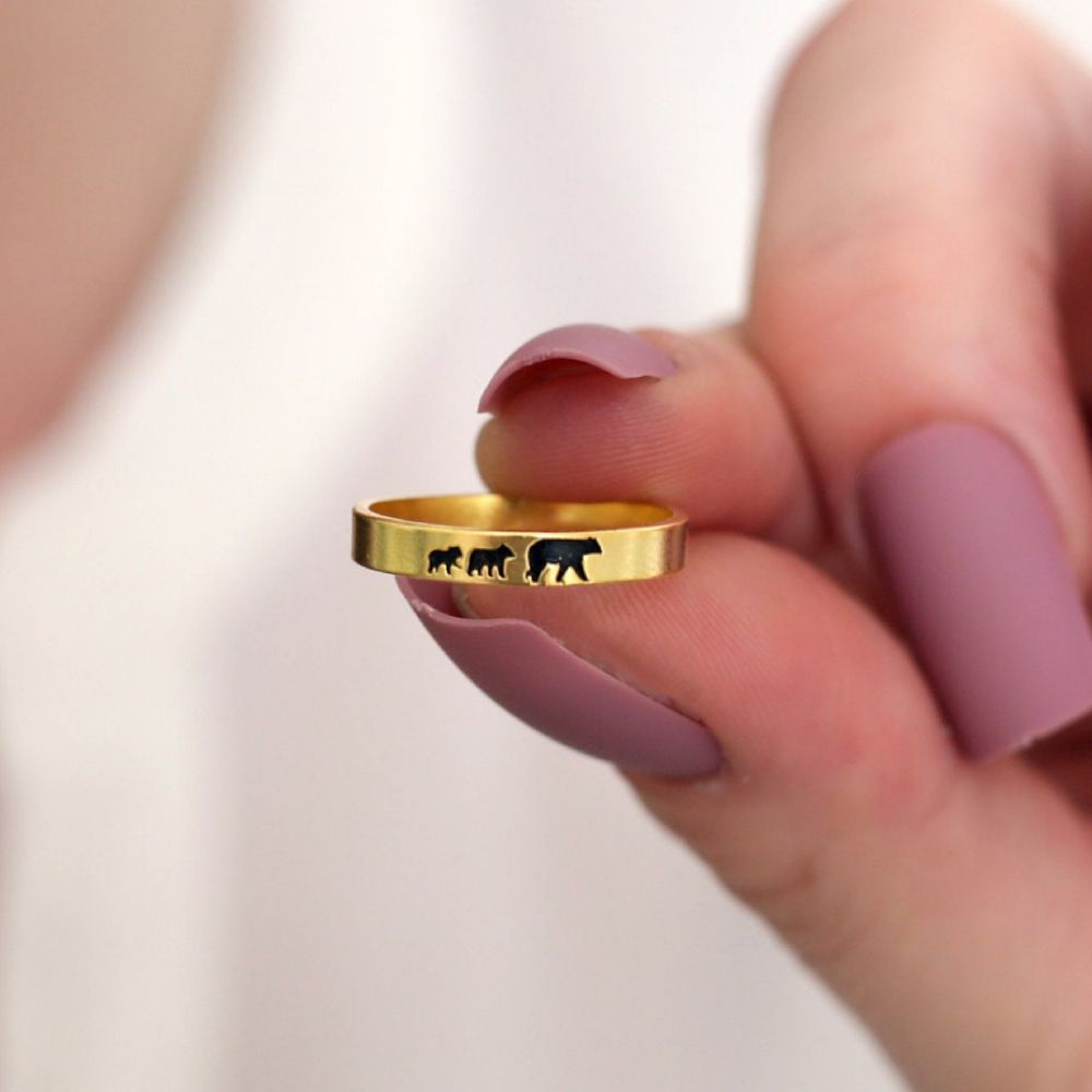 For Mother - S925 You Are the Best Mama Bear in the World Mama Bear Stacked  Ring - 2 Rings Set
