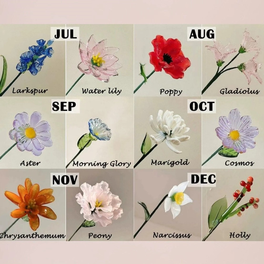 Custom Glass Birth Month Flower with Custom Flower Pot Mother's Day Gift