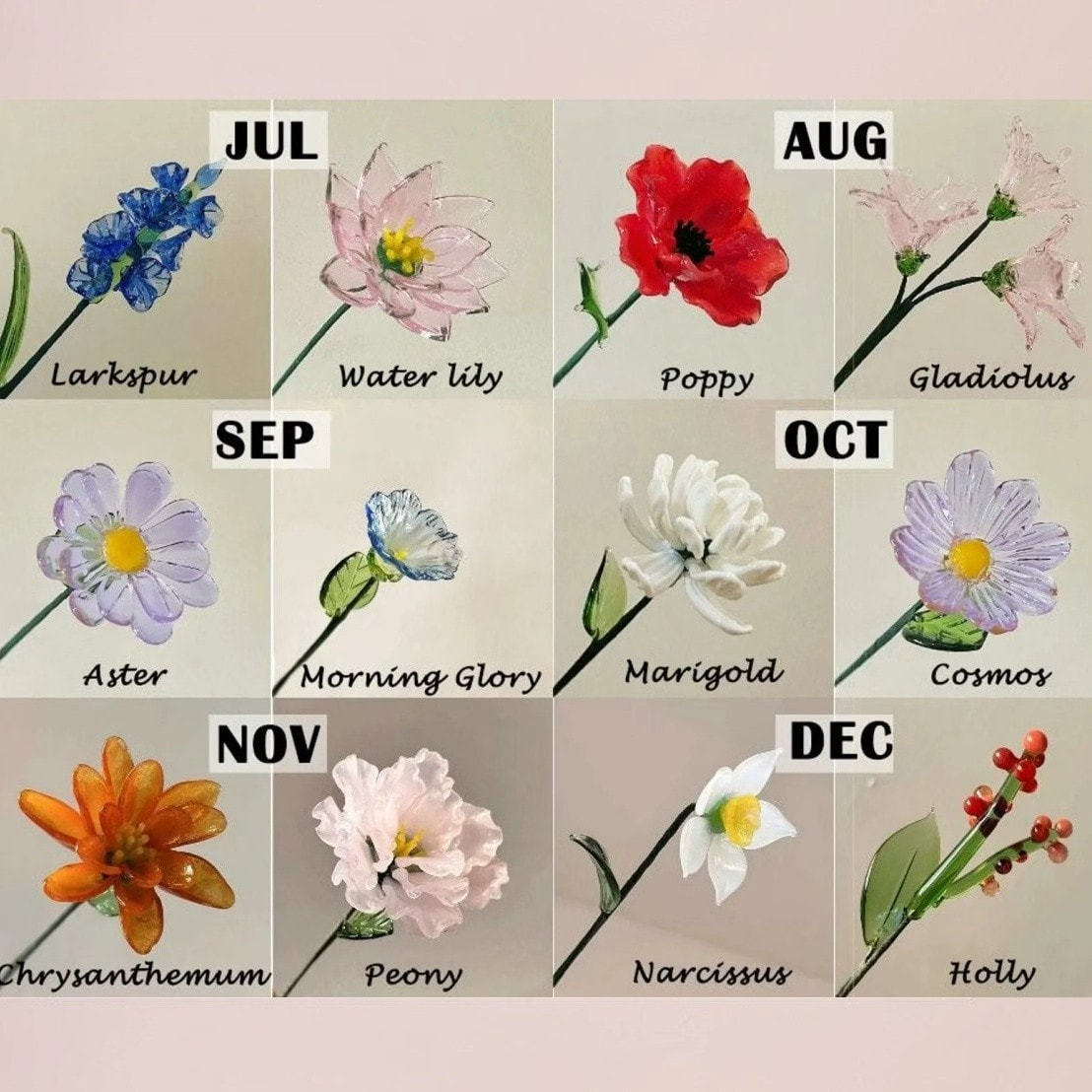 Custom Glass Birth Month Flower with Custom Flower Pot Mother's Day Gift