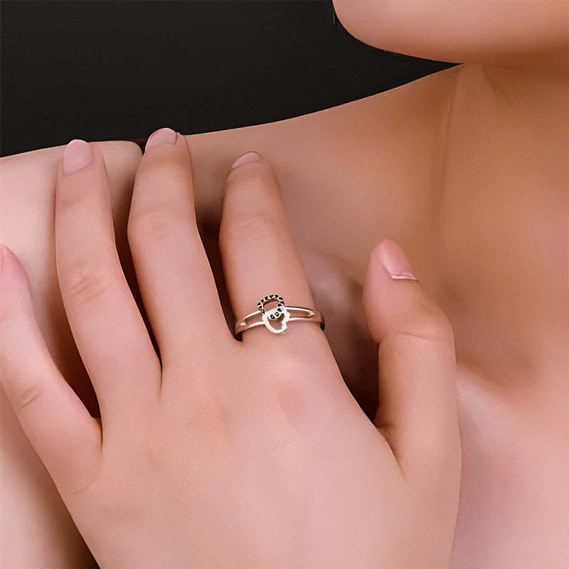 For Couples - S925 We're A Team A Bond That Can't Be Broken Black Diamond Double Heart Ring