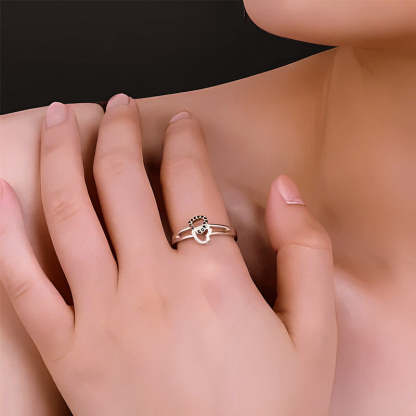 For Couples - S925 We're A Team A Bond That Can't Be Broken Black Diamond Double Heart Ring