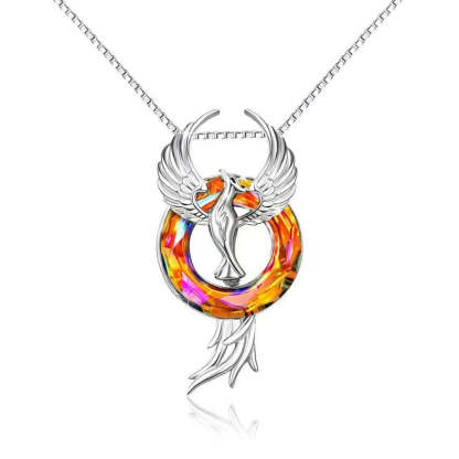 For Self - S925 I Survived Because The Fire Inside Me Burns Brighter Than The Fire Around Me Wing Phoenix Crystal Necklace