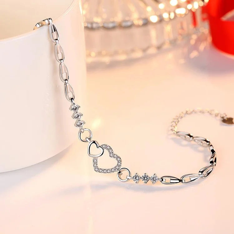S925 Mother & Daughter Big Heart and Little Heart Bracelet