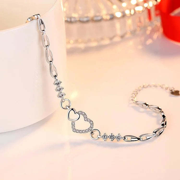 S925 Mother & Daughter Big Heart and Little Heart Bracelet