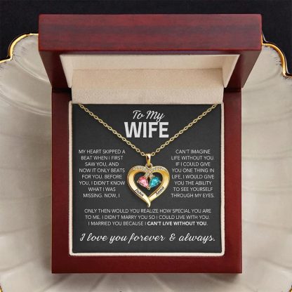 For Wife - My Heart Only Beats For You Customized Double Birthstones & Names Necklace