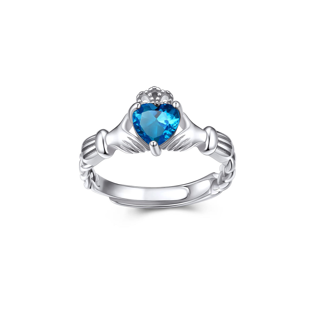 For Granddaughter - S925 Straighten Your Crown Blue Crystal Crown Claddagh Ring