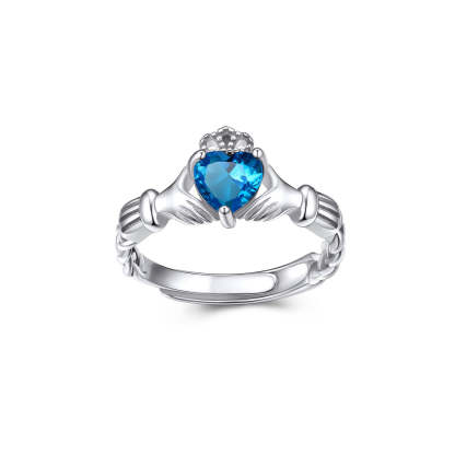For Granddaughter - S925 Straighten Your Crown Blue Crystal Crown Claddagh Ring
