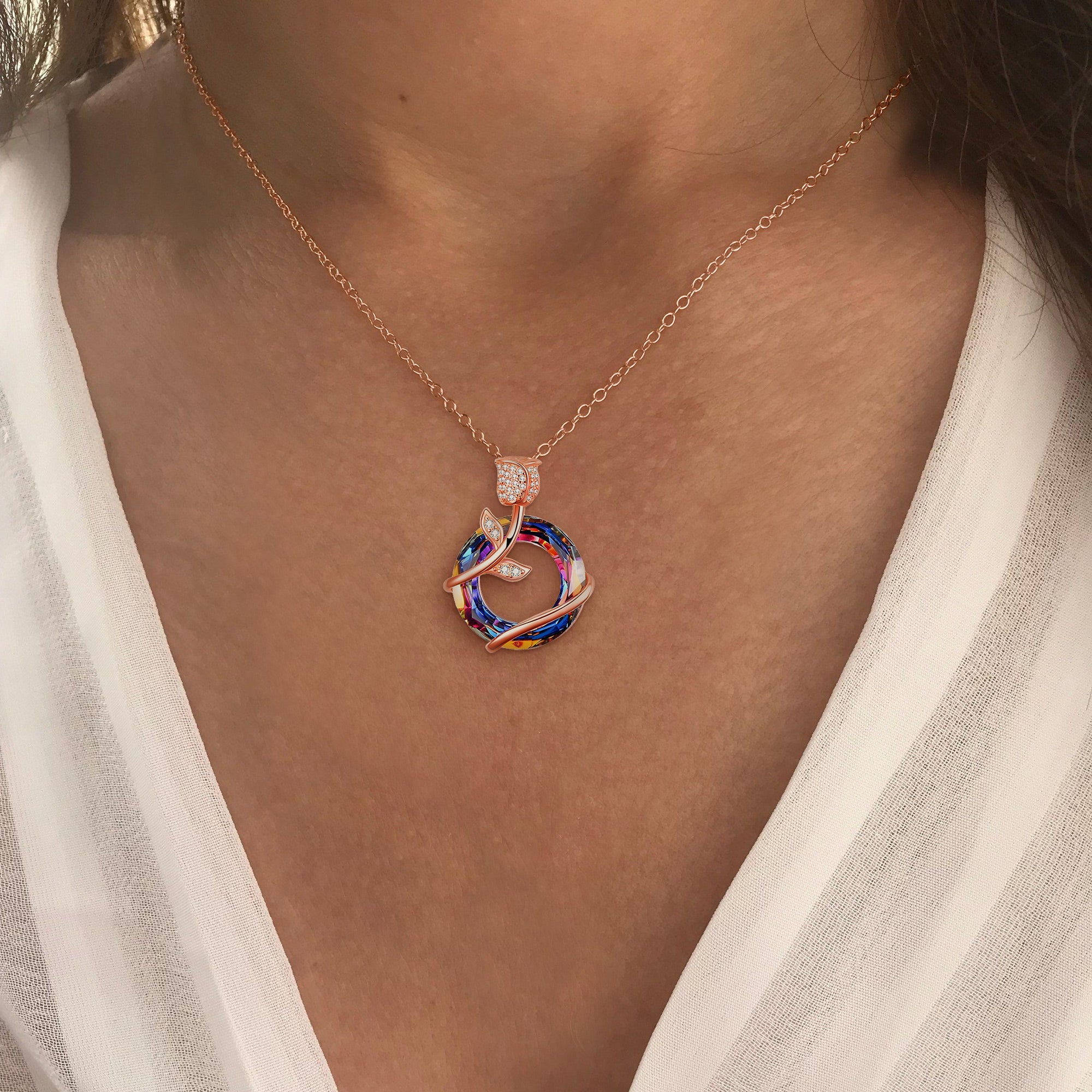 For Love - S925 I Love You more as Time Goes By Crystal Rose Necklace