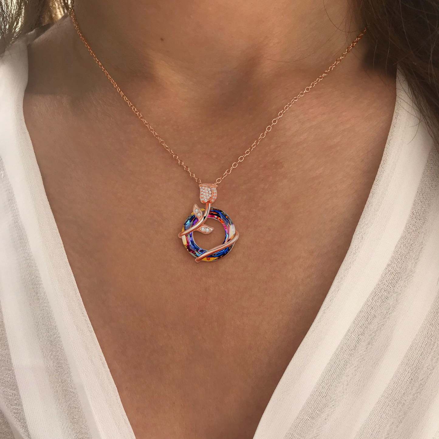 For Love - S925 I Love You more as Time Goes By Crystal Rose Necklace