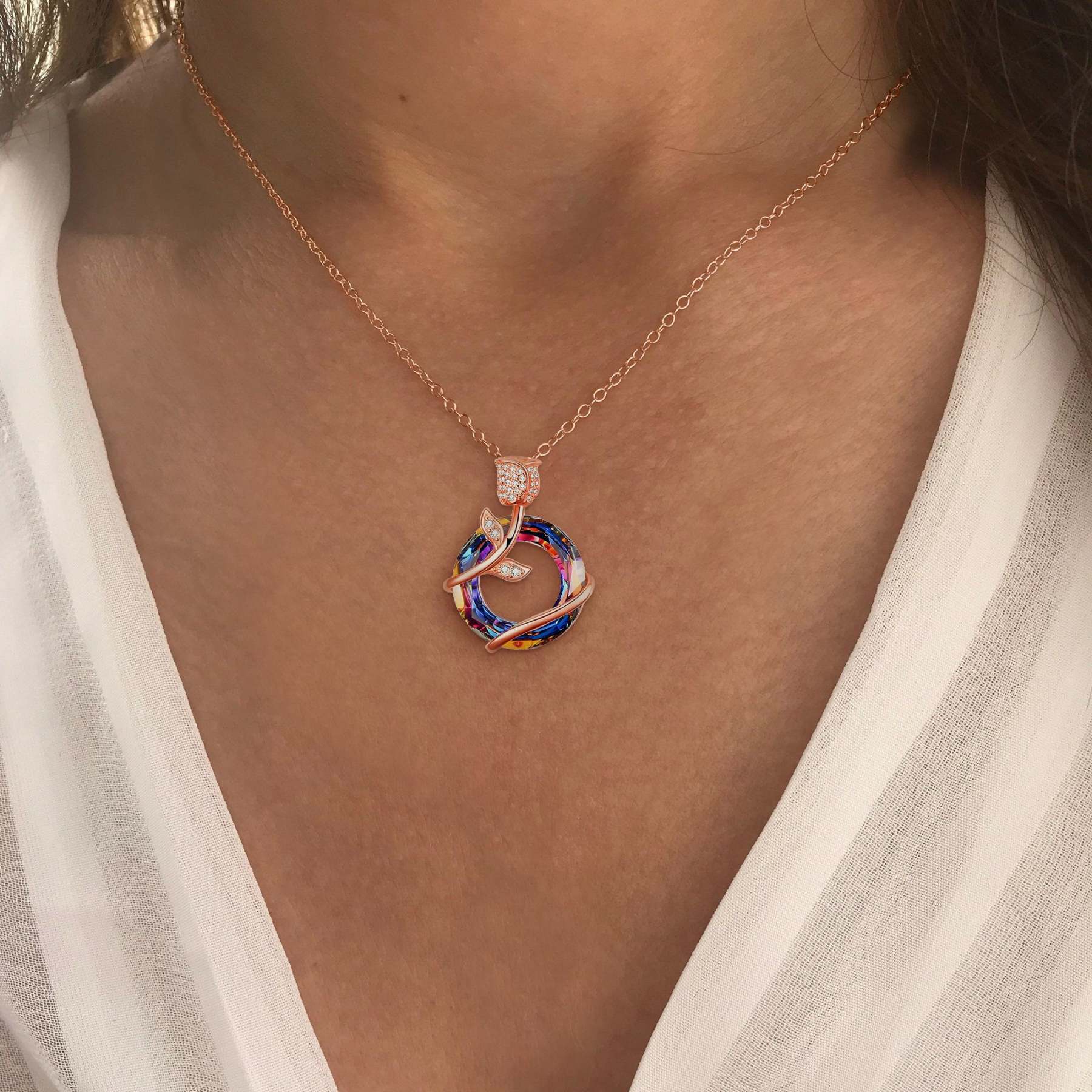 For Love - S925 I Love You more as Time Goes By Crystal Rose Necklace