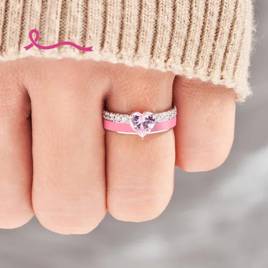 S925 Raise Confidence I Am Enough Pink Enamel Heart Ring