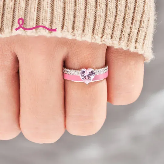 S925 Raise Confidence I Am Enough Pink Enamel Heart Ring