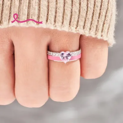 S925 Raise Confidence I Am Enough Pink Enamel Heart Ring