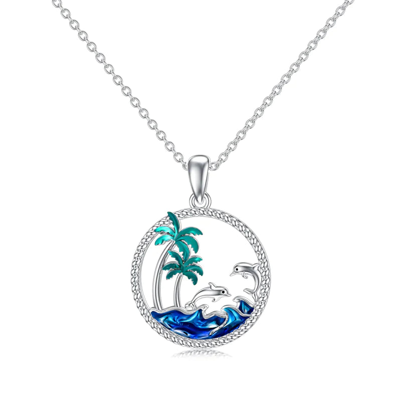 S925 Thalassophile Circle Palm Tree Necklace