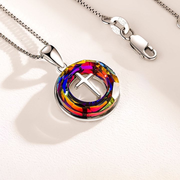 For Daughter - S925 Jesus is in Our Boat Crystal Cross Necklace