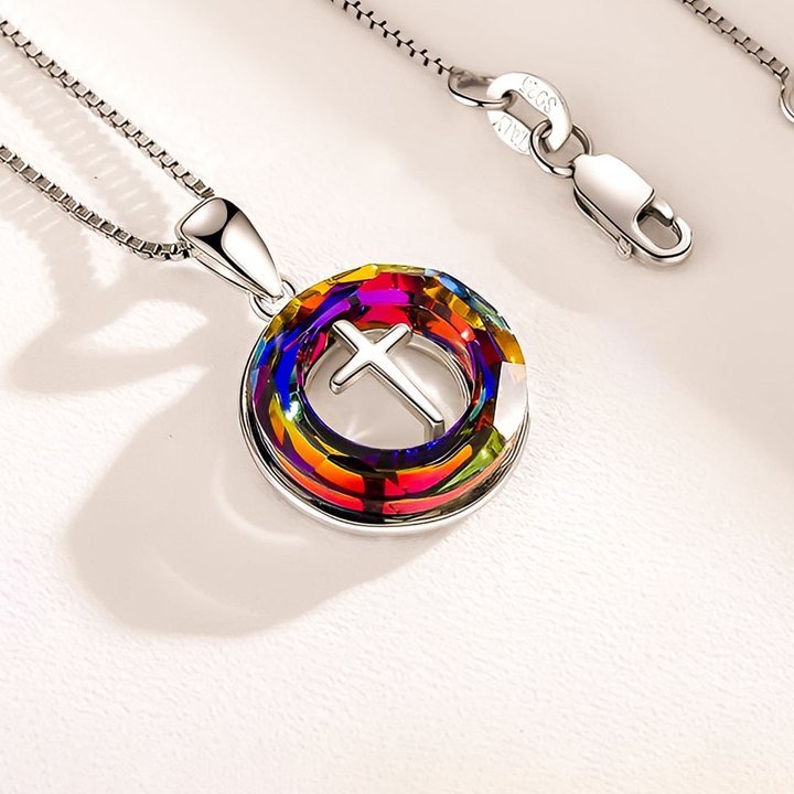 For Daughter - S925 Jesus is in Our Boat Crystal Cross Necklace