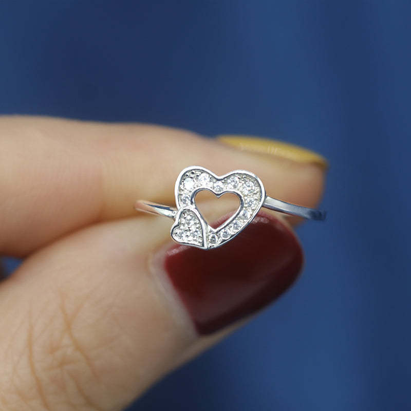 S925 Mother & Daughter Heart To Heart Ring