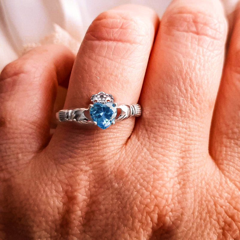For Granddaughter - S925 Straighten Your Crown Blue Crystal Crown Claddagh Ring