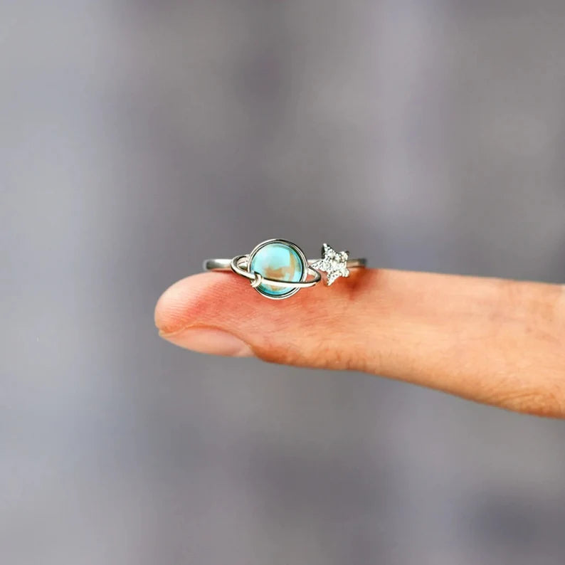 S925 Give This Star A Spin to Shine Through Your Worries Spinning Blue Planet Ring