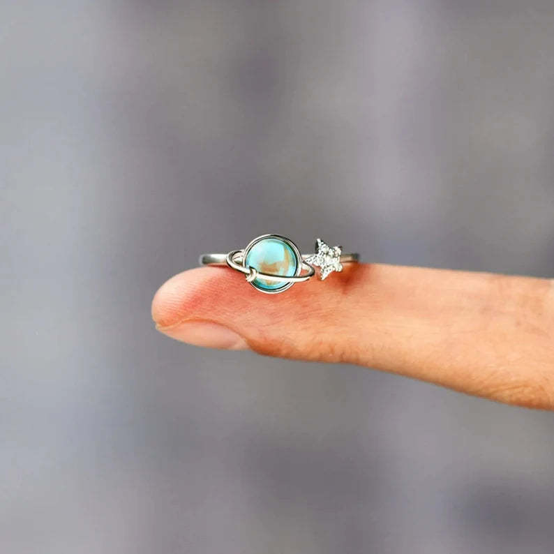 S925 Give This Star A Spin to Shine Through Your Worries Spinning Blue Planet Ring