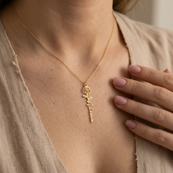 No Rain - No Flowers - Never Forget That I Love You | Birth Flower Name Necklace