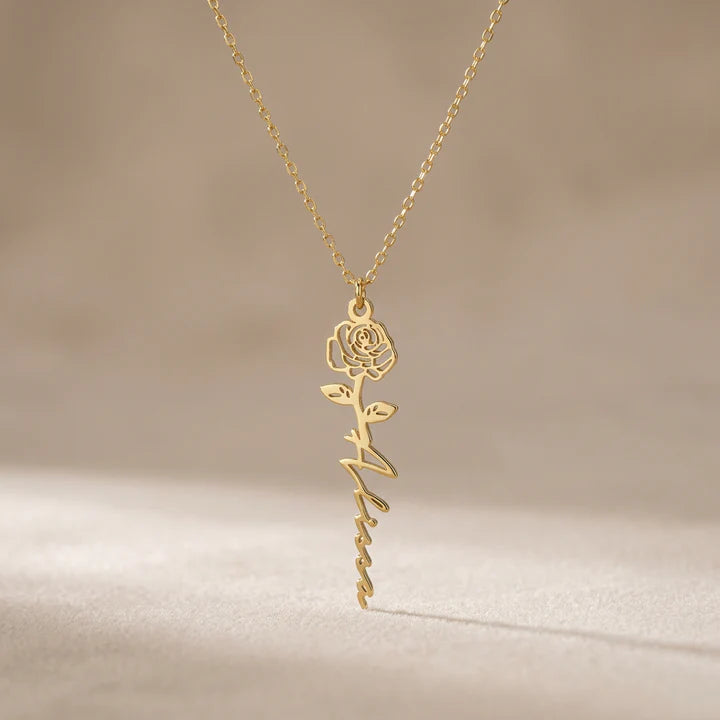 No Rain - No Flowers - Never Forget That I Love You | Birth Flower Name Necklace
