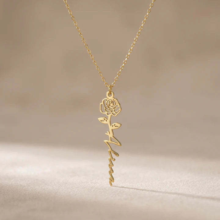 No Rain - No Flowers - Never Forget That I Love You | Birth Flower Name Necklace