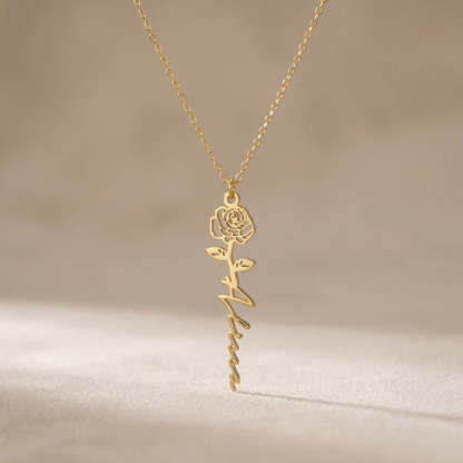 No Rain - No Flowers - Never Forget That I Love You | Birth Flower Name Necklace