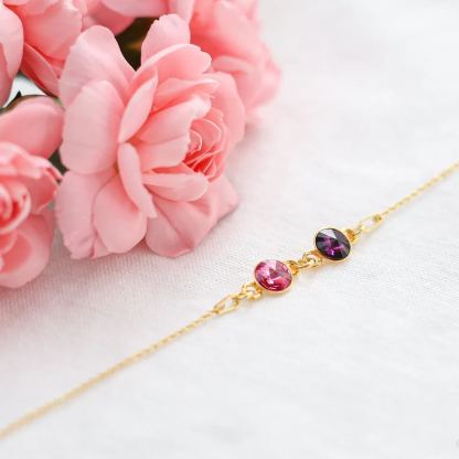 Grandmother And Granddaughter Forever Linked Together Custom Birthstones Bracelet