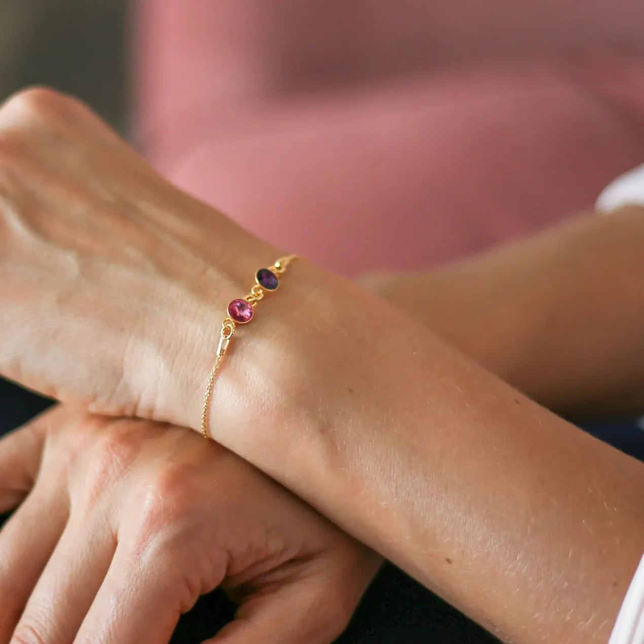 Grandmother And Granddaughter Forever Linked Together Custom Birthstones Bracelet