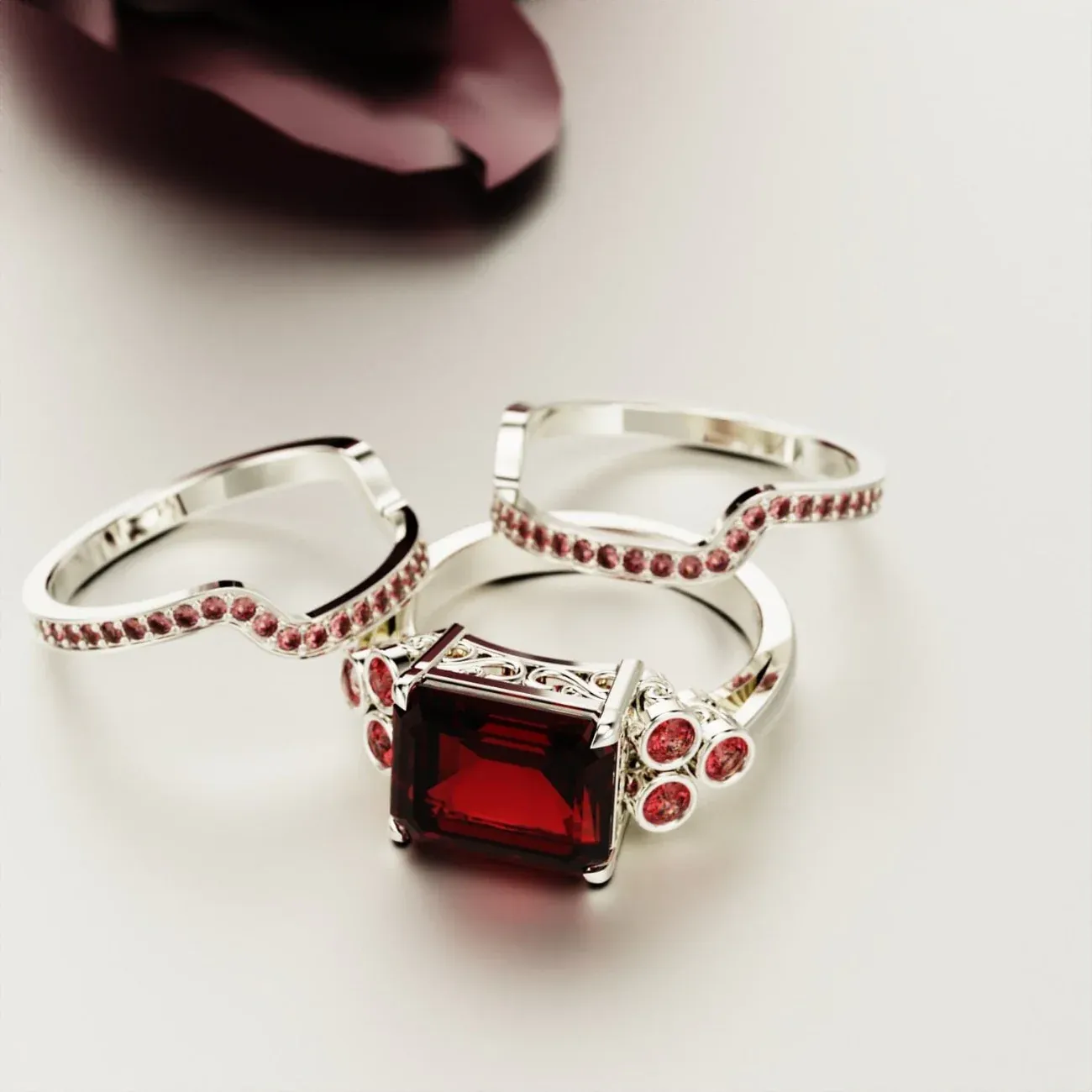S925 Crimson Love Emerald-Cut Garnet Ring