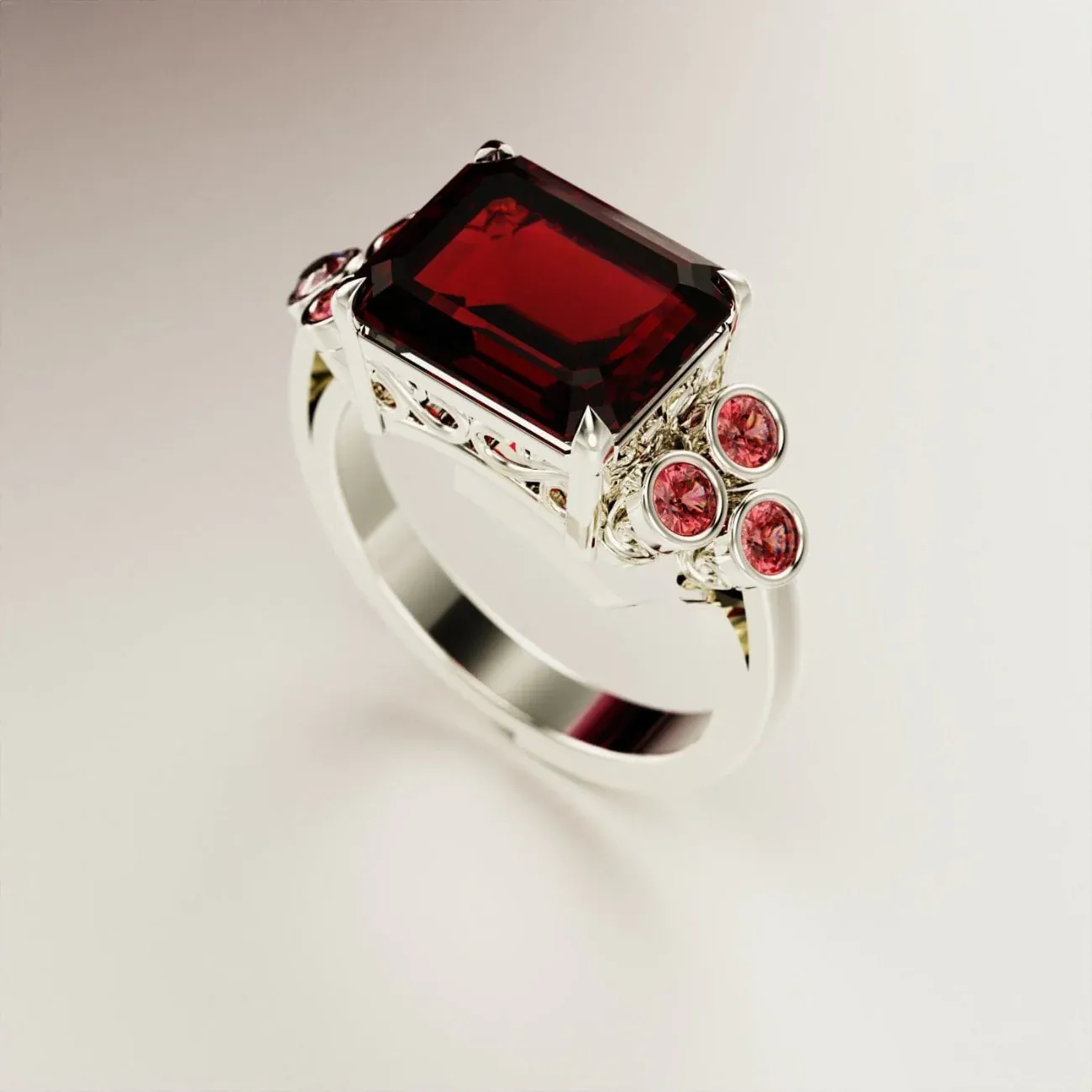 S925 Crimson Love Emerald-Cut Garnet Ring