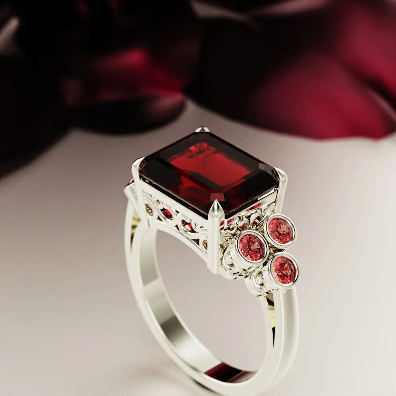 S925 Crimson Love Emerald-Cut Garnet Ring