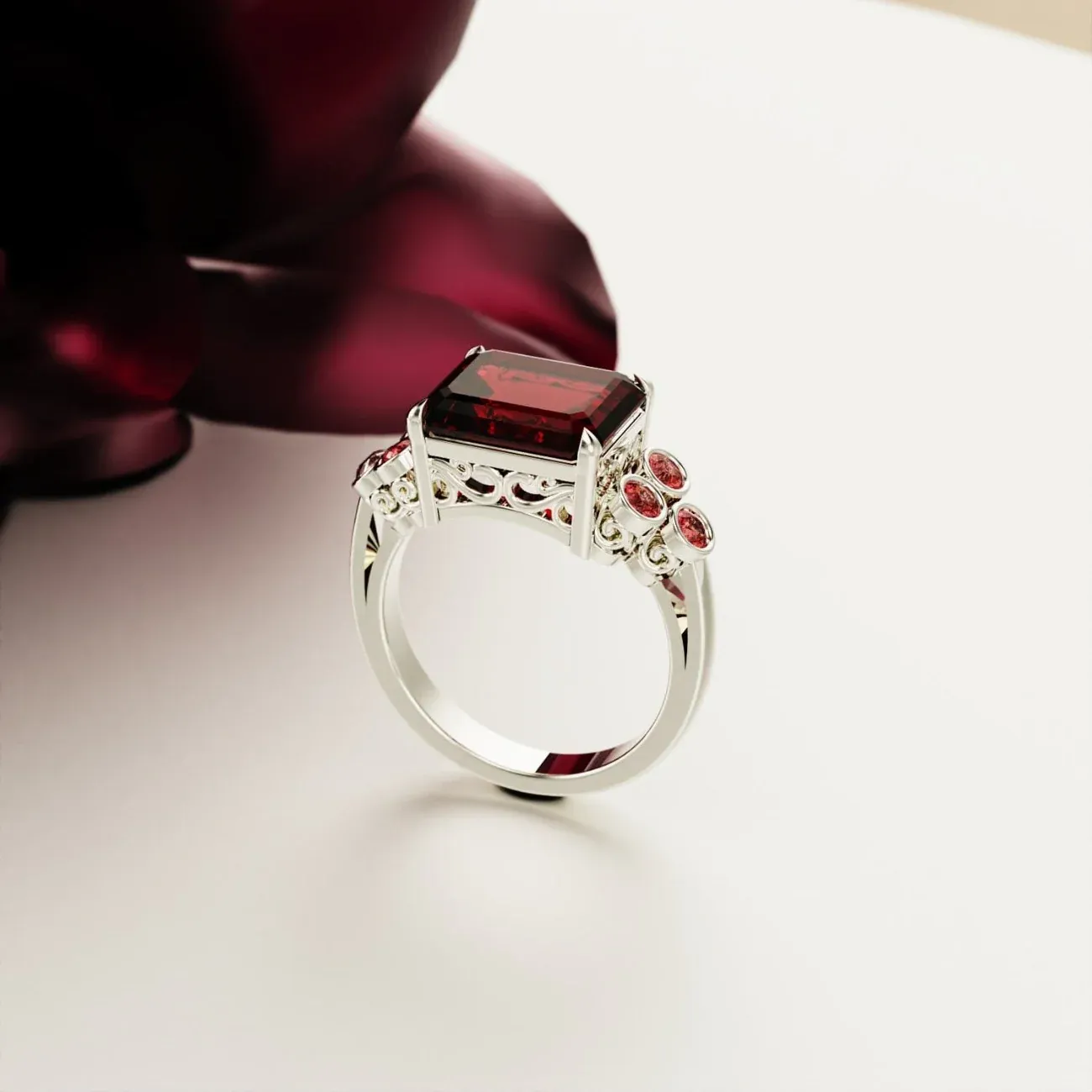 S925 Crimson Love Emerald-Cut Garnet Ring
