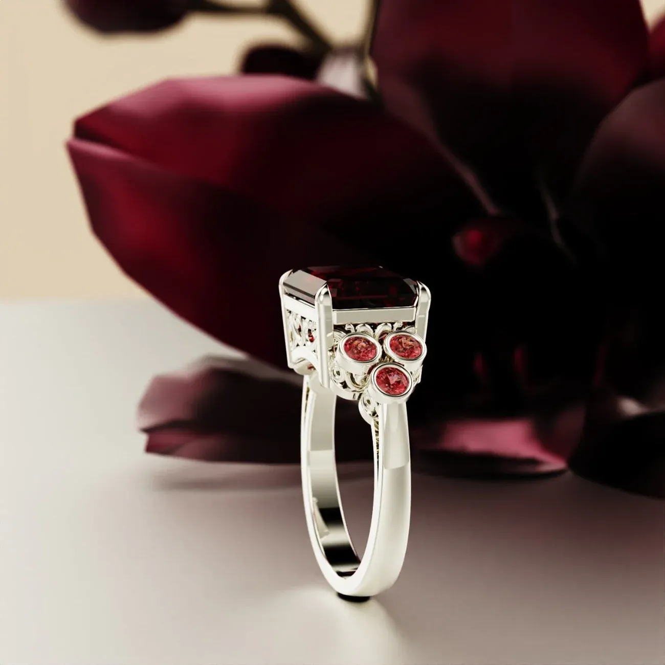 S925 Crimson Love Emerald-Cut Garnet Ring