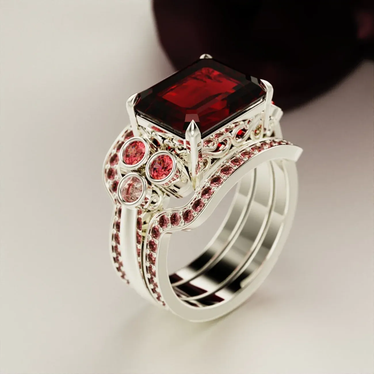 S925 Crimson Love Emerald-Cut Garnet Ring