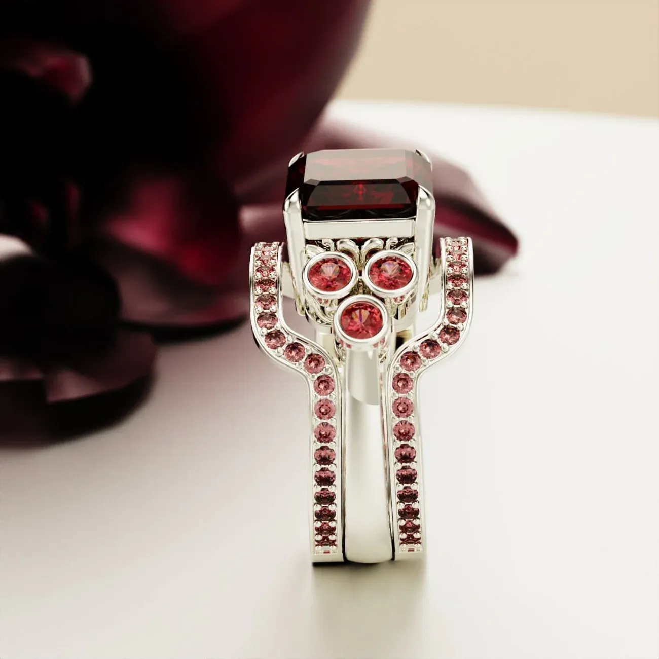 S925 Crimson Love Emerald-Cut Garnet Ring