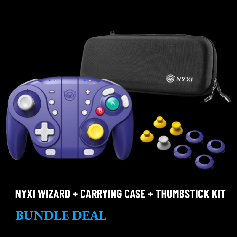 NYXI Wizard Wireless Joy-pad With Carrying Case + Thumbstick Kit Bundle