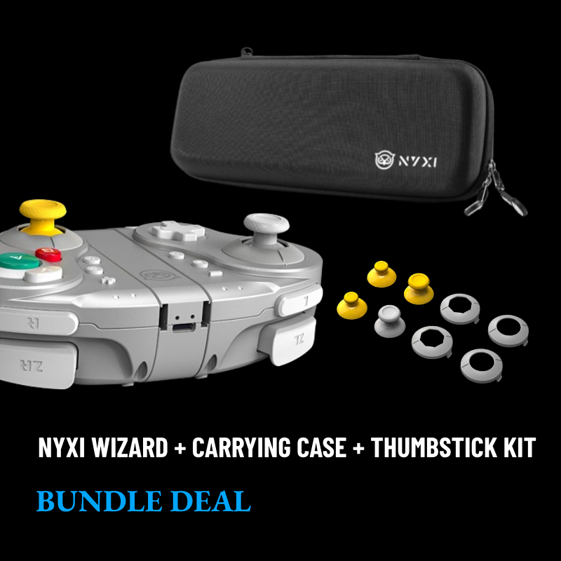 NYXI Wizard Platinum Style Wireless Joy-pad With Carrying Case + Thumbstick  Kit Bundle