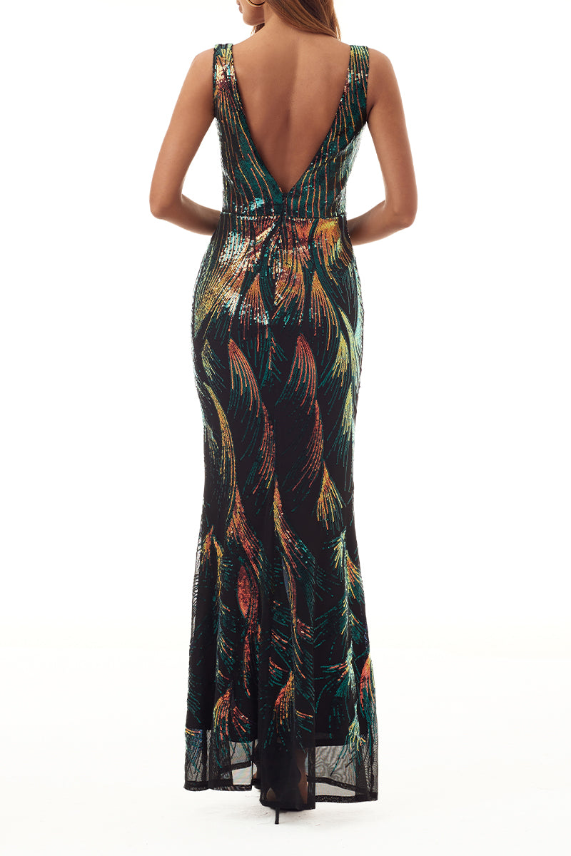 Elegant College Color Block Contrast V Neck Evening Dress