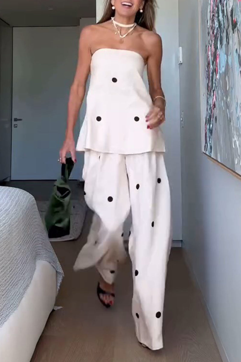 Sexy Polka Dot Zipper Off Shoulder Sleeveless Two Pieces