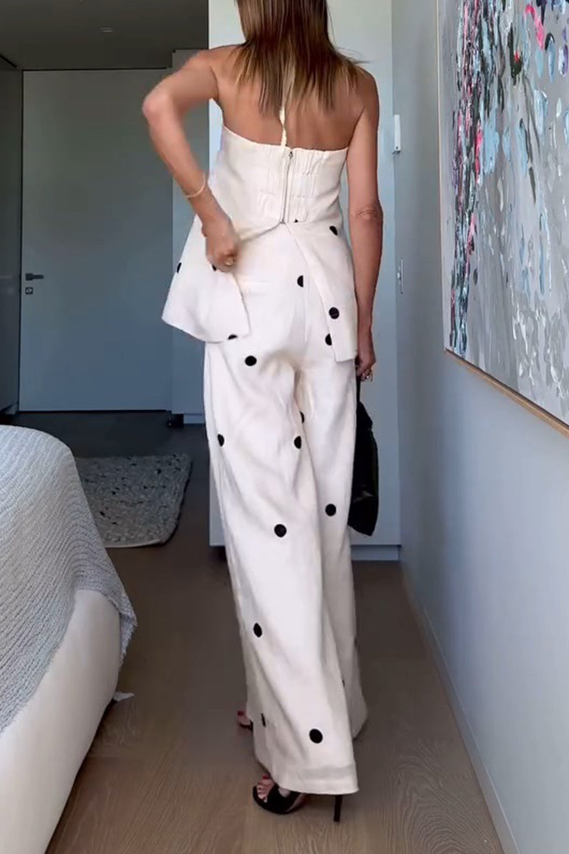 Sexy Polka Dot Zipper Off Shoulder Sleeveless Two Pieces