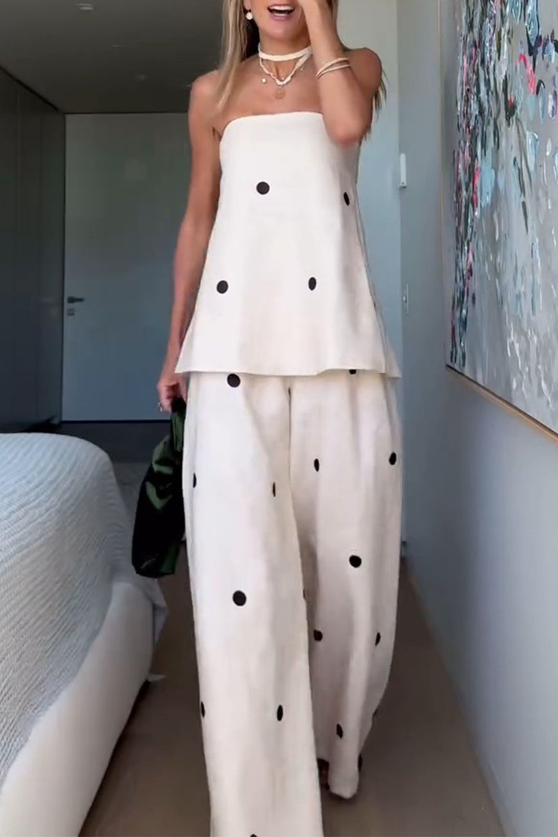 Sexy Polka Dot Zipper Off Shoulder Sleeveless Two Pieces