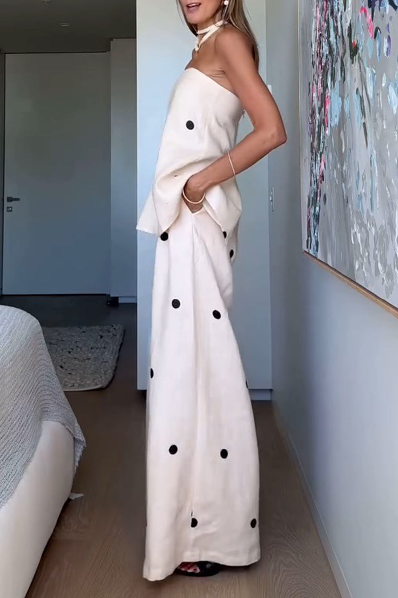 Sexy Polka Dot Zipper Off Shoulder Sleeveless Two Pieces