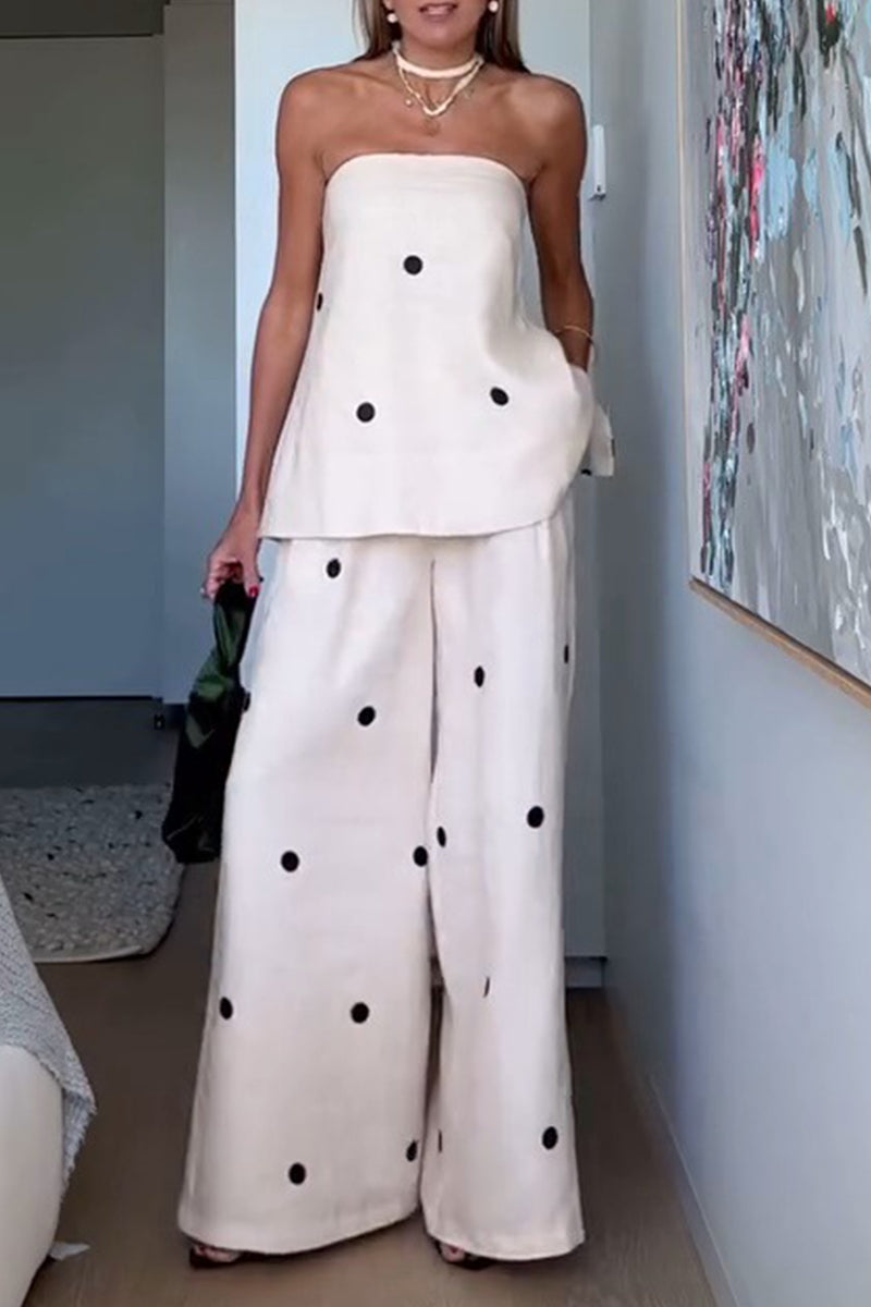 Sexy Polka Dot Zipper Off Shoulder Sleeveless Two Pieces
