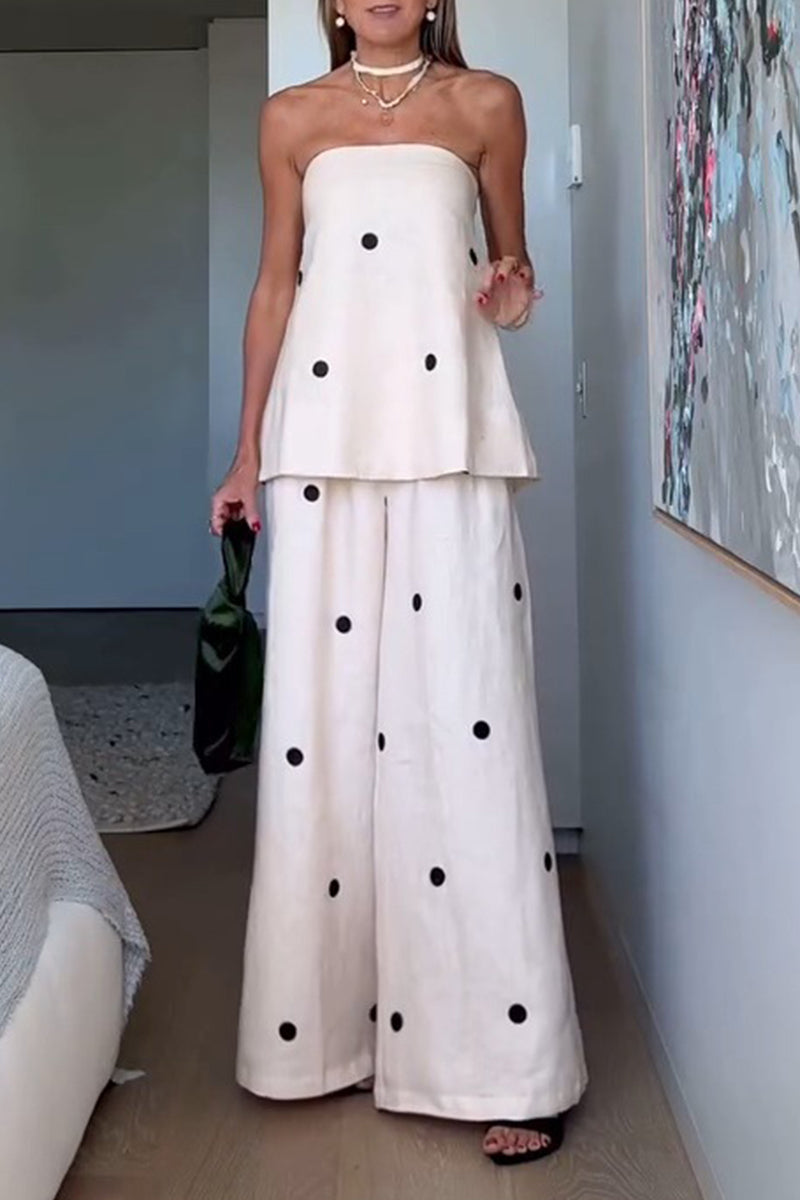 Sexy Polka Dot Zipper Off Shoulder Sleeveless Two Pieces